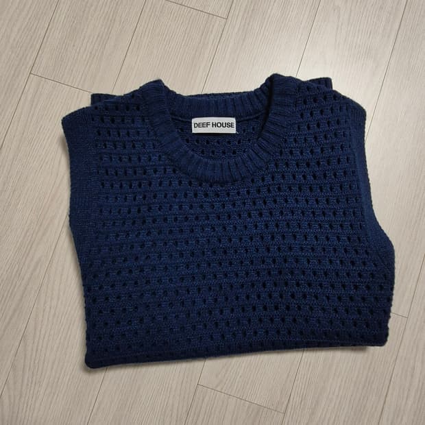 네이비 그물 니트 베스트(100~105)