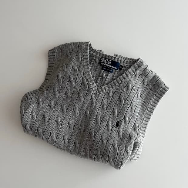 폴로 랄프로렌 그레이 꽈배기 니트 조끼 S
