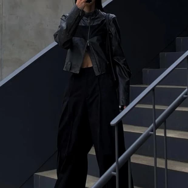 트리밍버드 스웨이드 크롭 바이커 자켓 OS