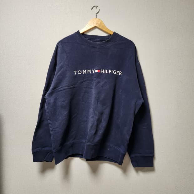 [L] 타미힐피거 오버핏 빅로고 네이비 기모 맨투맨