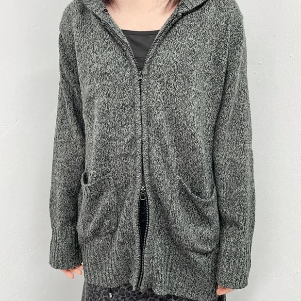 차콜 투웨이 니트 집업