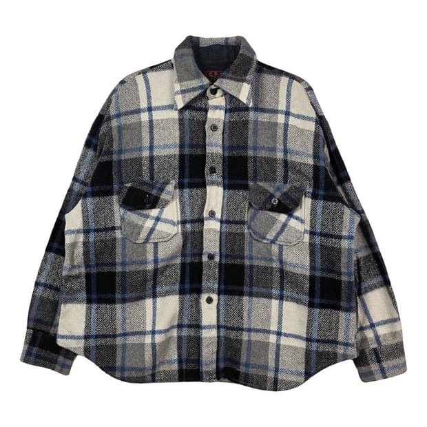 80s CPO 울 리넨 혼방 쉐도우 체크 셔츠 자켓 XL