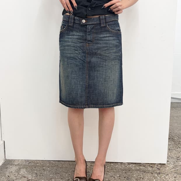 프라다 데님 미디 스커트