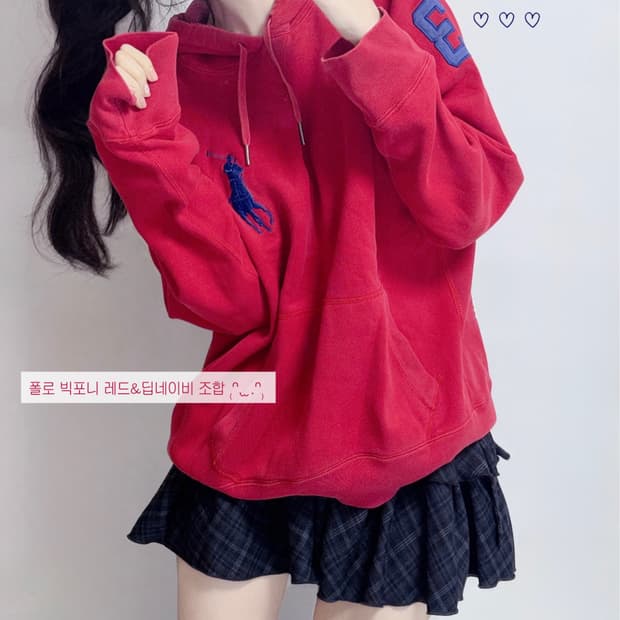 🐰[코르티스맛!]폴로 랄프로렌 레드&딥네이비 포니 후드티❤️