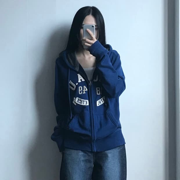 후아유 y2k 와투케 블루 후드집업