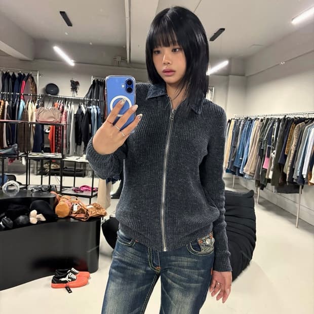 DIESEL denim collar knit zip up jacket 