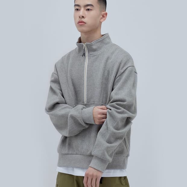 [L] 사운즈라이프 하프 집 풀오버 맨투맨 멜란지그레이