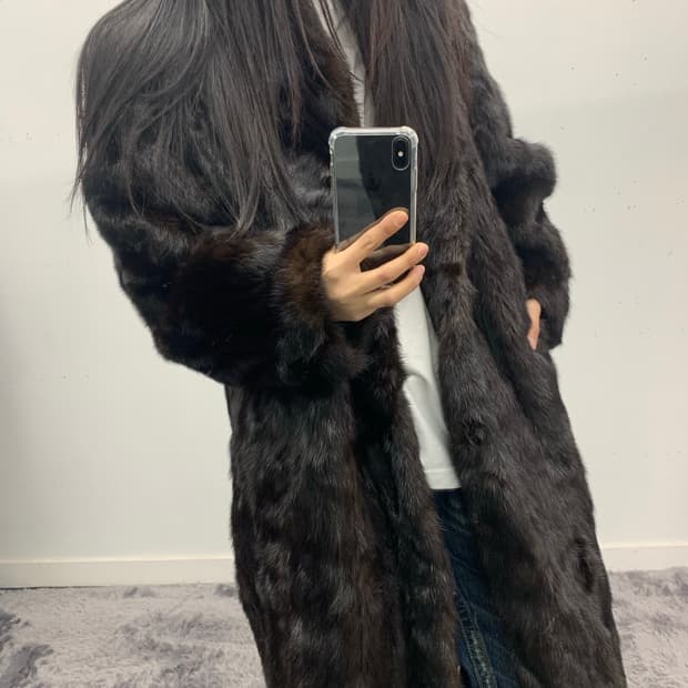 재팬 밍크 다크브라운 롱코트