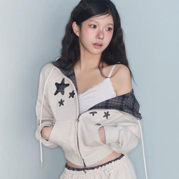 미레코 CONTRAST PATCH ZIP-UP OATMEAL 후드집업