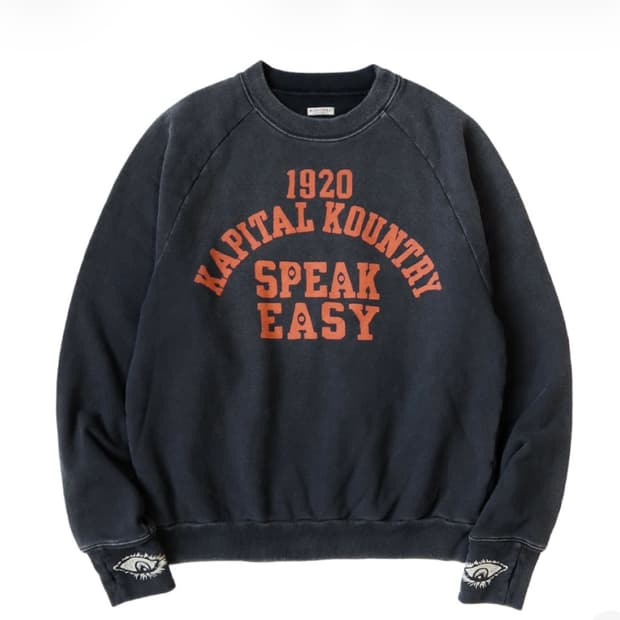 캐피탈 래글런 크루넥 플리스 스웨트셔츠 스피크이지 컬리지 Pt 블랙 4