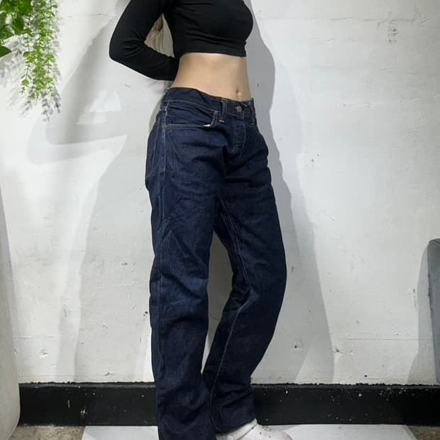 폴로 진청 가죽탭 스트레이트핏 데님 팬츠 청바지 