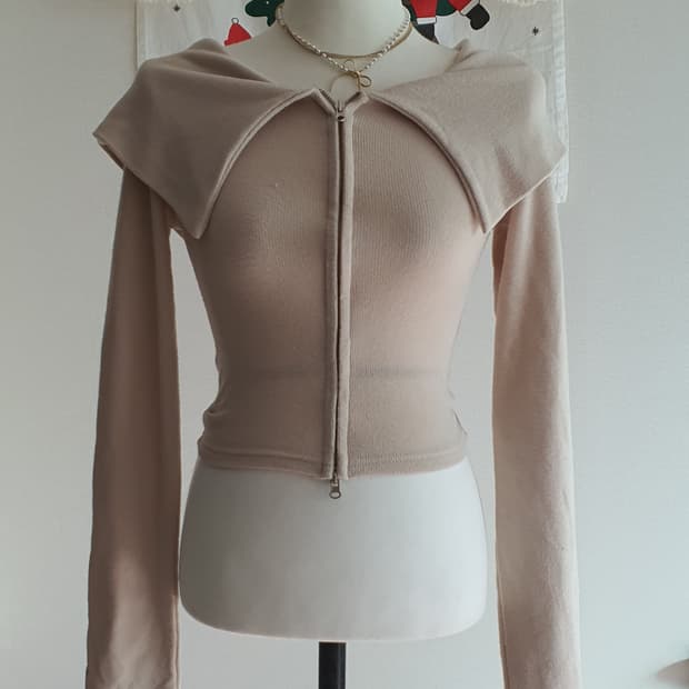 [빈티지] 오프숄더 집업 니트 가디건