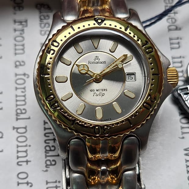 데드스탁] 빈티지 로만손 튤립 그레이판 벤츠핸즈 다이버쿼츠 여성용 