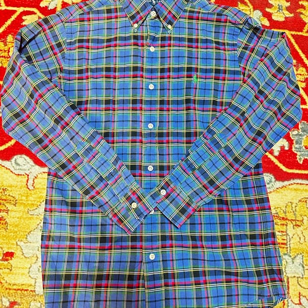 폴로 랄프로렌 체크 블루 셔츠 S