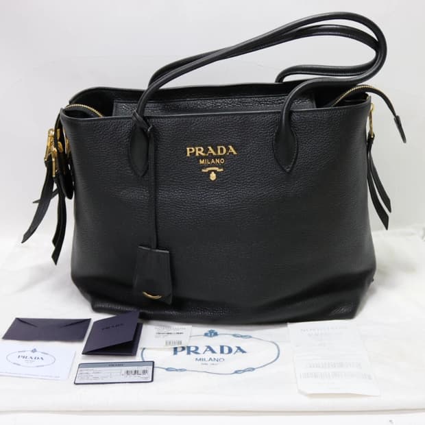 프라다 Vitello Daino Side Zip 레더 토트백