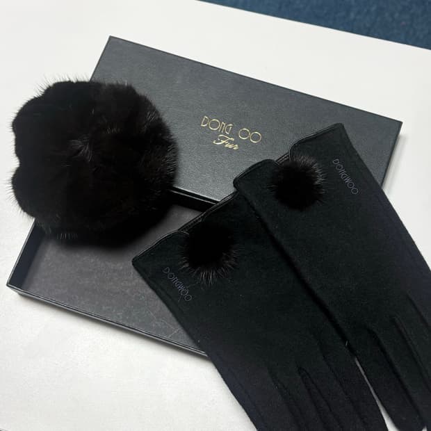 동우모피 모직장갑 + 밍크 머리끈