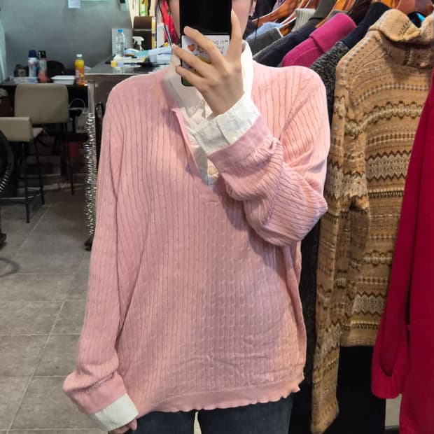 [NO.9] 로렌 연분홍 니트 셔츠 일체형