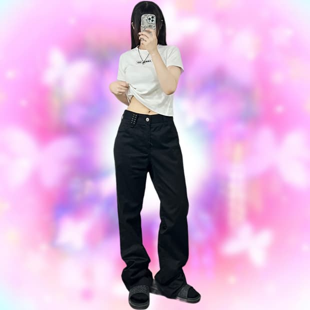 펑크 디테일 와이드 팬츠