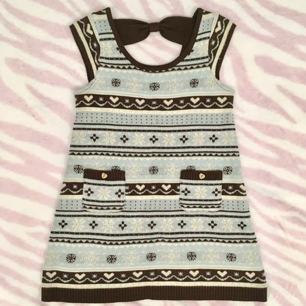 베이비블루 초코 눈꽃 리본 니트 탑 라떼갸루 노르딕