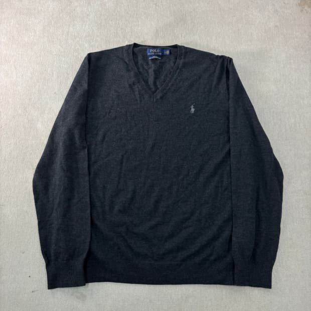 100 폴로랄프로렌 피마코튼 브이넥 차콜 니트