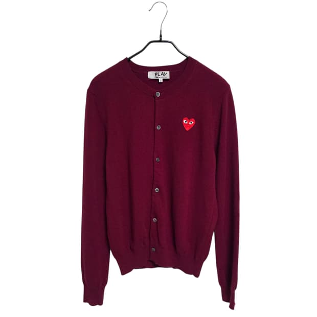 꼼데가르송 플레이 여성 라운드넥 가디건 버건디