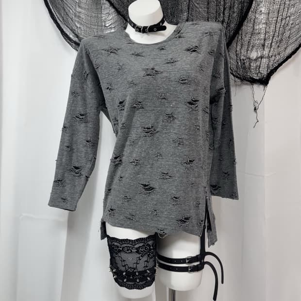 star damage zipper t-shirt