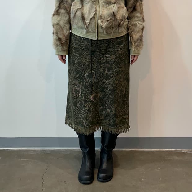 오리엔탈 스웨이드 프린지 스커트
