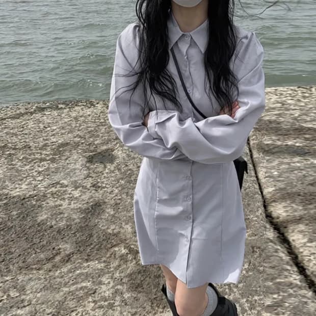 애니원모어 그레이 셔츠 원피스