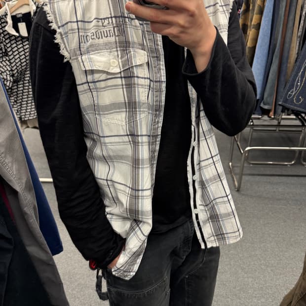 M)할리데이비슨 빈티지 프린팅 체크패턴 커스텀 조끼 베스트