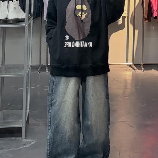 베이프 빅페이스로고 블랙 후드티 A3509