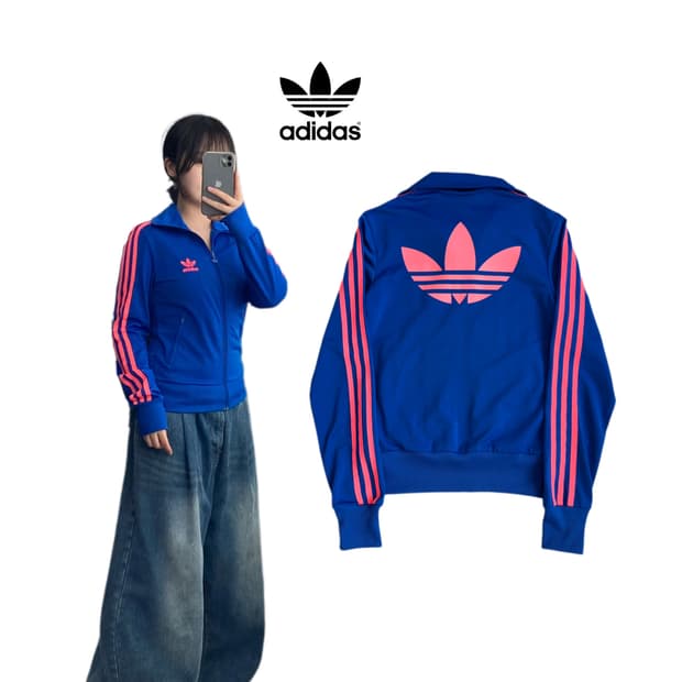 아디다스 빅로고 파이어버드 트랙탑 져지 블루 핑크