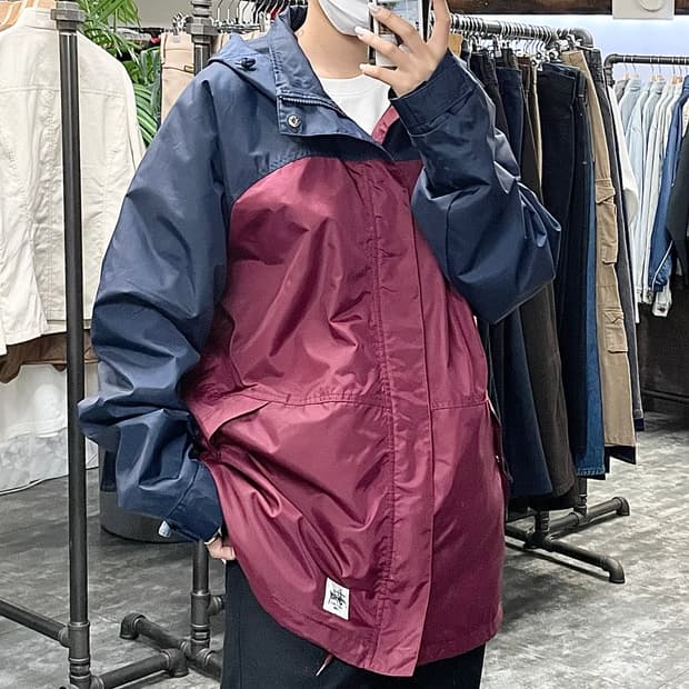 스투시 네이비 & 레드 후드 윈드자켓