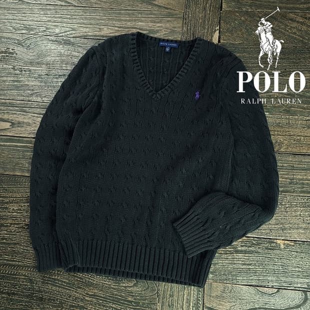 [폴로 랄프로렌] 포니 로고 자수 브이넥 케이블 꽈배기 니트 M19904