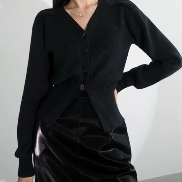 어반드레스 Balloon Ribbed Cardigan BLACK