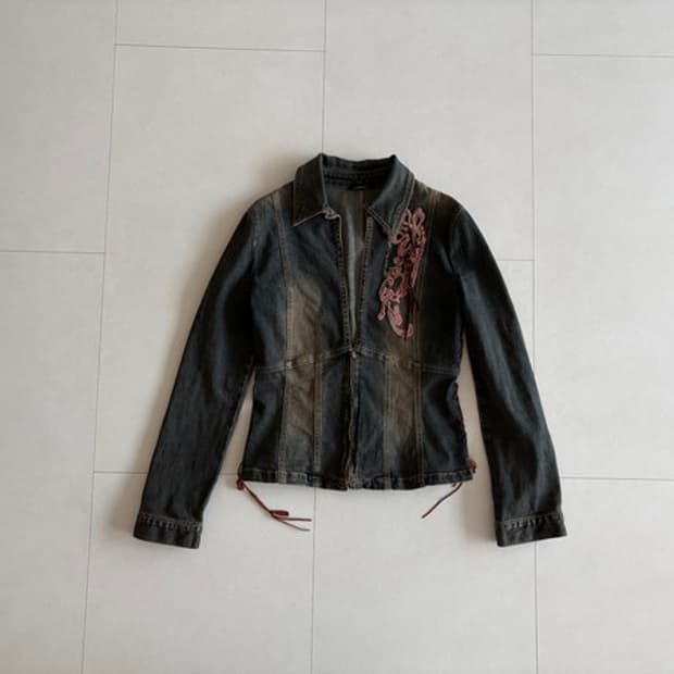 y2k lace trim denim jacket