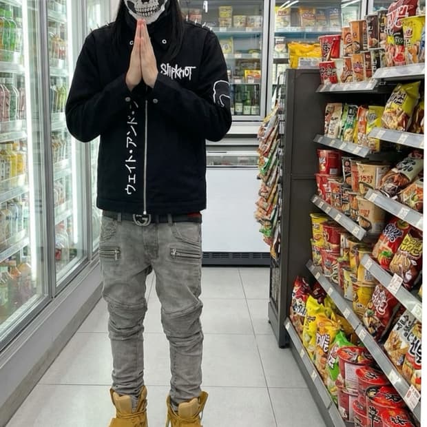 플레저스 X 슬립낫  메탈스파이크 어깨견장 워크 데님자켓