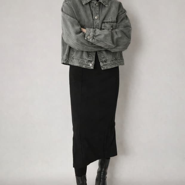 칼 라거펠트 그레이워싱 데님자켓 흑청자켓
