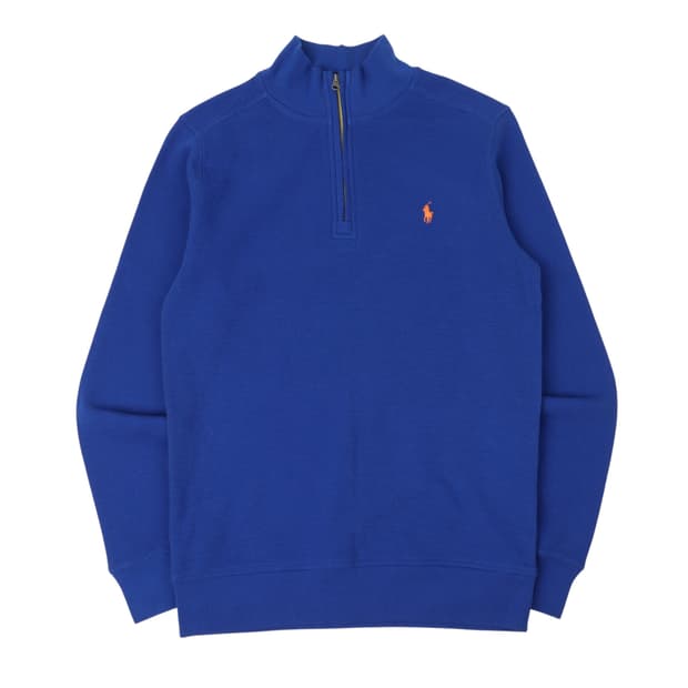 폴로 랄프로렌 블루 하프집업 와플 니트