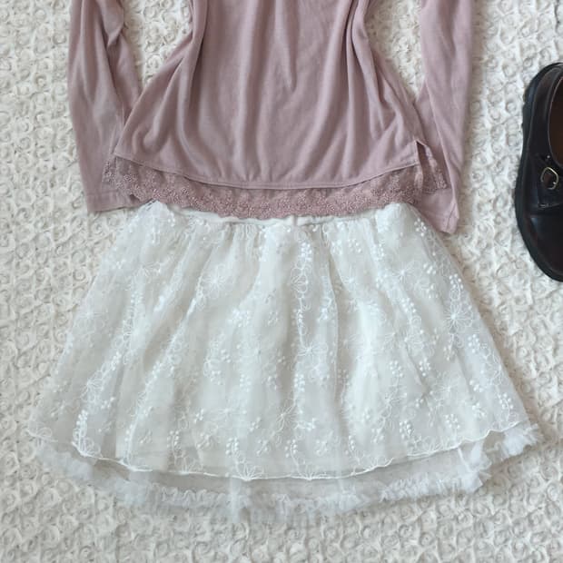 jpn vintage ivory flower lace skirt