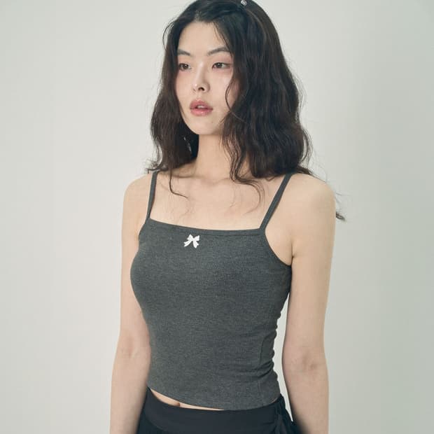 미헤브 리본 슬리브리스 탑 그레이