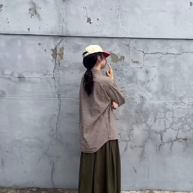 유니클로 빈티지 브라운 체크셔츠