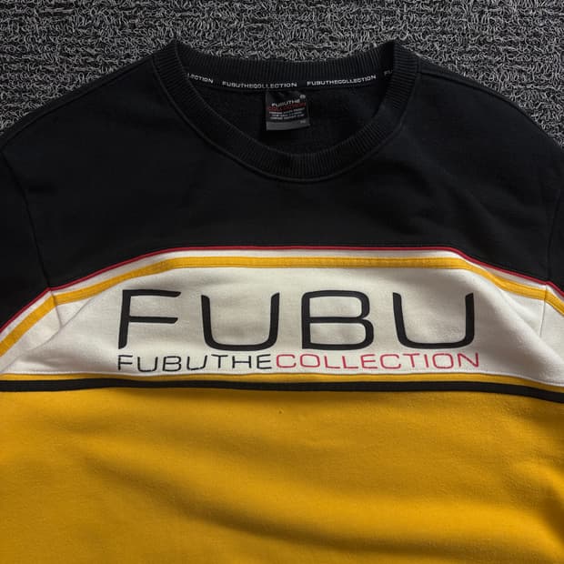 00s 후부 올드스쿨 빅로고 배색 박시핏 크루넥 스웻 셔츠 1810