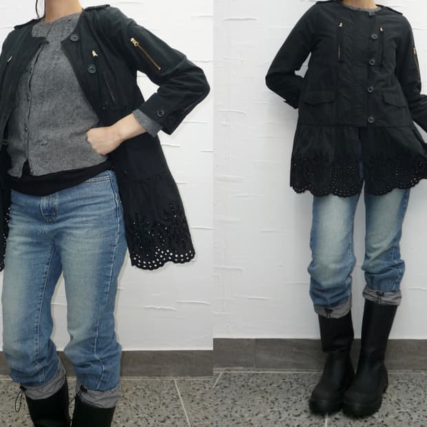 Floral cutout flare jacket