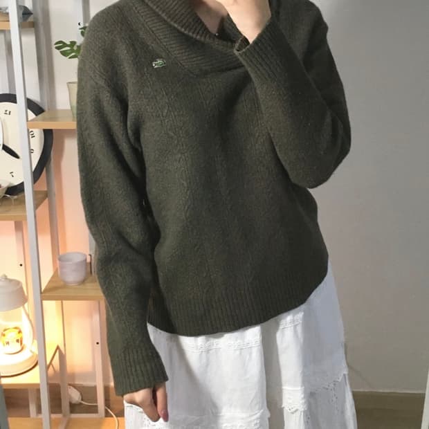 라코스테 카키 울 니트 빈티지