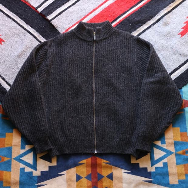 엘엘빈 80s 알파카 울 드라이버 풀 집업 니트 가디건 차콜L