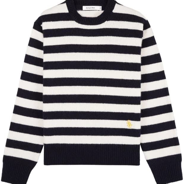 스포티앤리치 블랙앤화이트 스트라이프 크루넥 스웨터