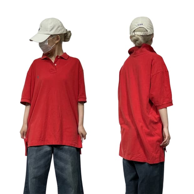 폴로 레드 반팔 오버핏 피케이티 카라티 XL