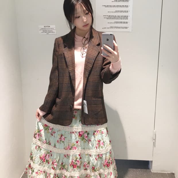 빈티지 민트 플라워 블레이저 코디 세이더