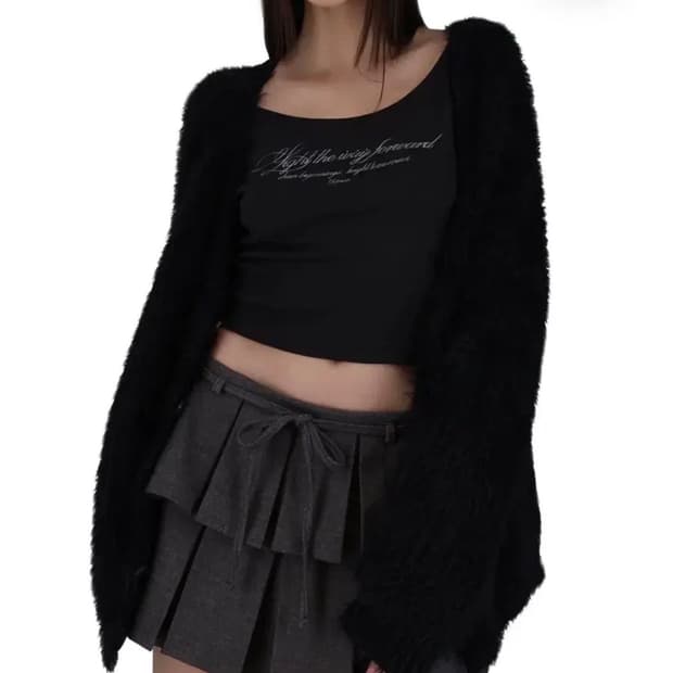 클리시어 슈가플럼 헤어리 가디건 블랙