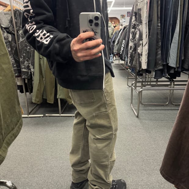 34)칼하트 빈티지 모스그린 더블니 워크팬츠